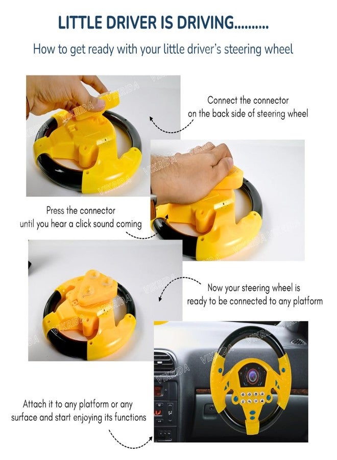 VikriDA Steering Wheel Pretend Adventure Toy for Kids | Early Education Driving Steering Wheel with Music (Yellow) - Image 5